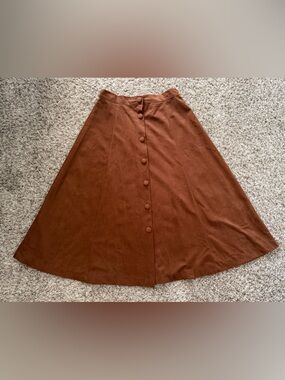 Vintage Button-Front A-Line Skirt in Brown